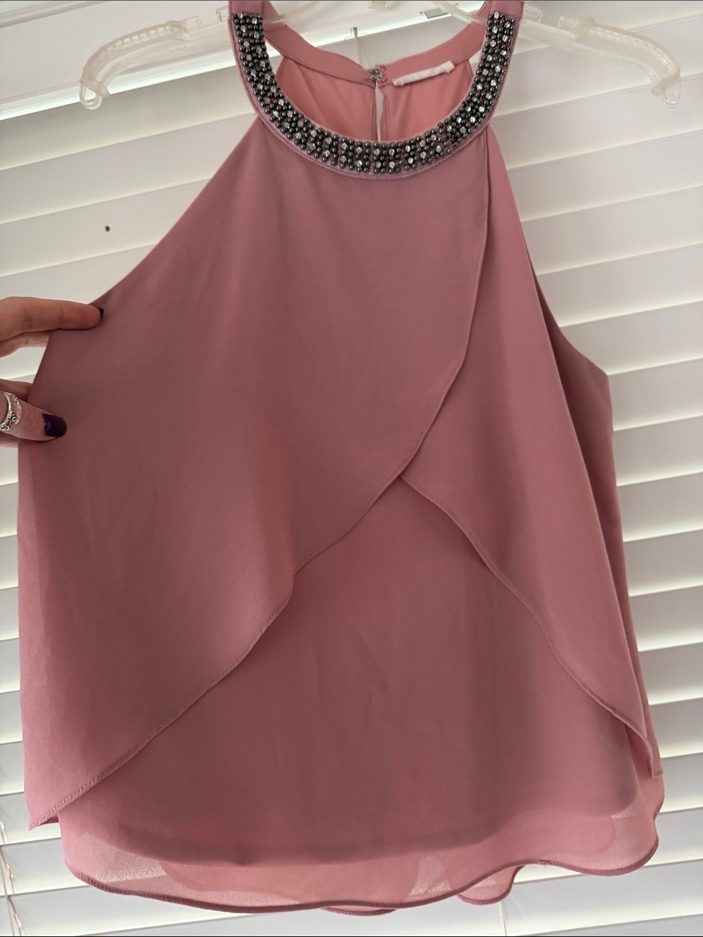 Soprano Beaded Neck Mauve Overlay Halter Top - Picture 2 of 4